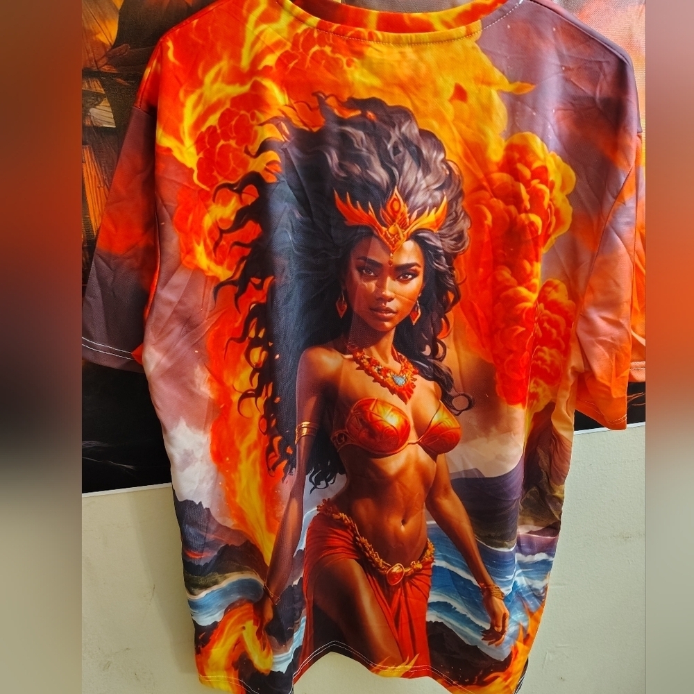 Vibrant Hawaiian Goddess Pele Mens Crew neck Print T-shirt - Picture 5 of 9